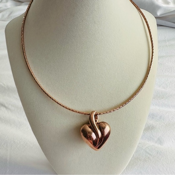 Rose Gold Vermeil 925 Omega Necklace with Heart Pendant - Picture 13 of 15